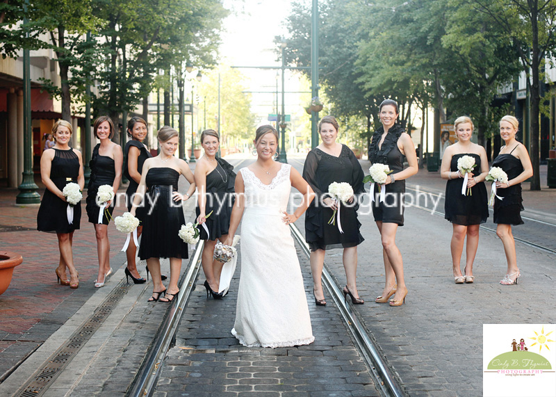 bridal party photo downtown memphis street