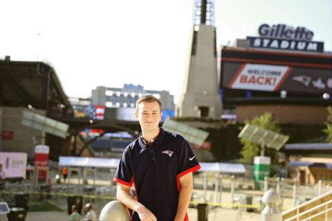 A man in front of Gillette stadium